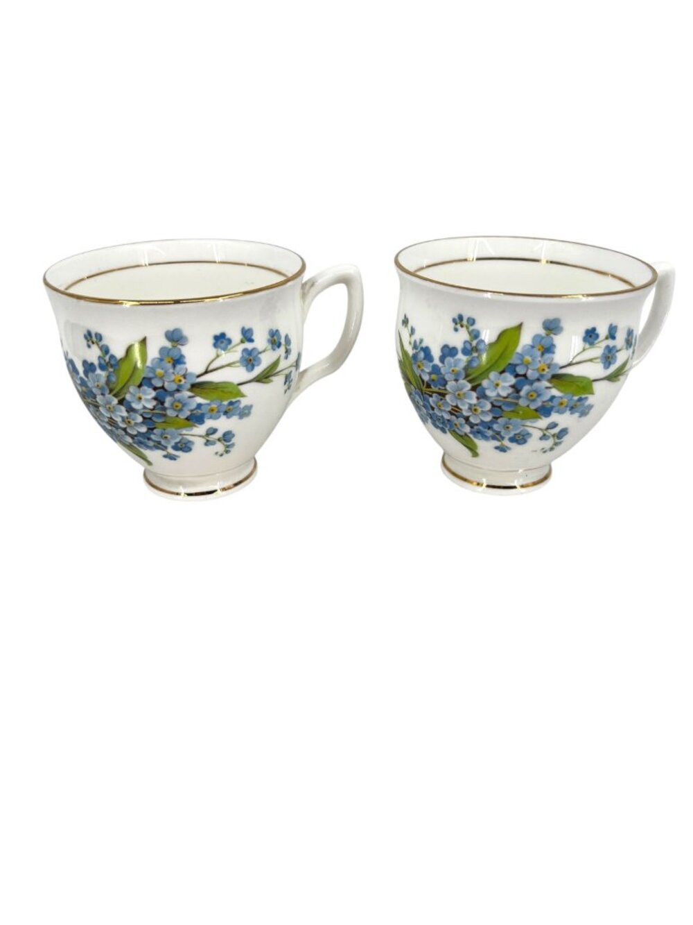 Duchess Bone China Forget-Me-Not Teacups With Gold Trim Set Of 2 England Made